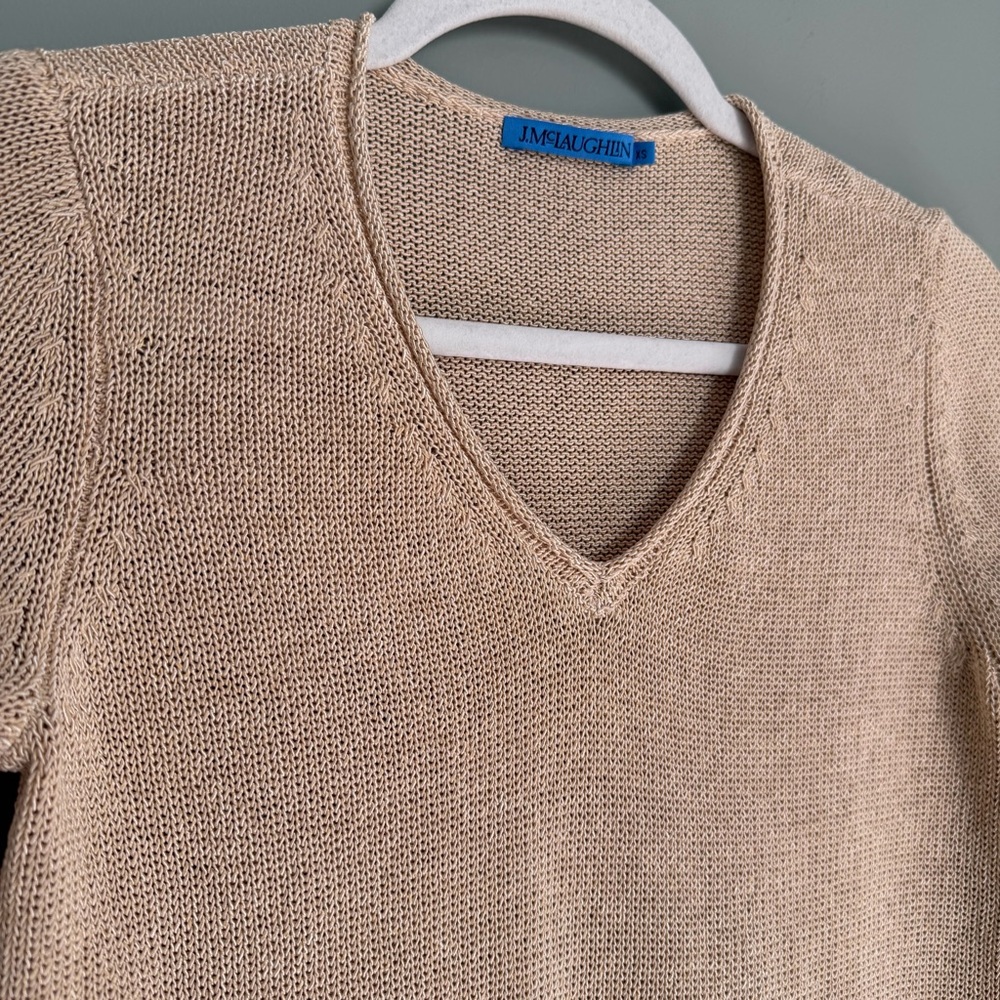 J. McLaughlin "Callum" Beige Tan Lightweight V-Neck Open Knit Sweater Classic - Picture 7 of 15